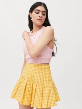 Urban Outfitters Yellow Gingham Pleated
Skater Mini Skirt Size XS